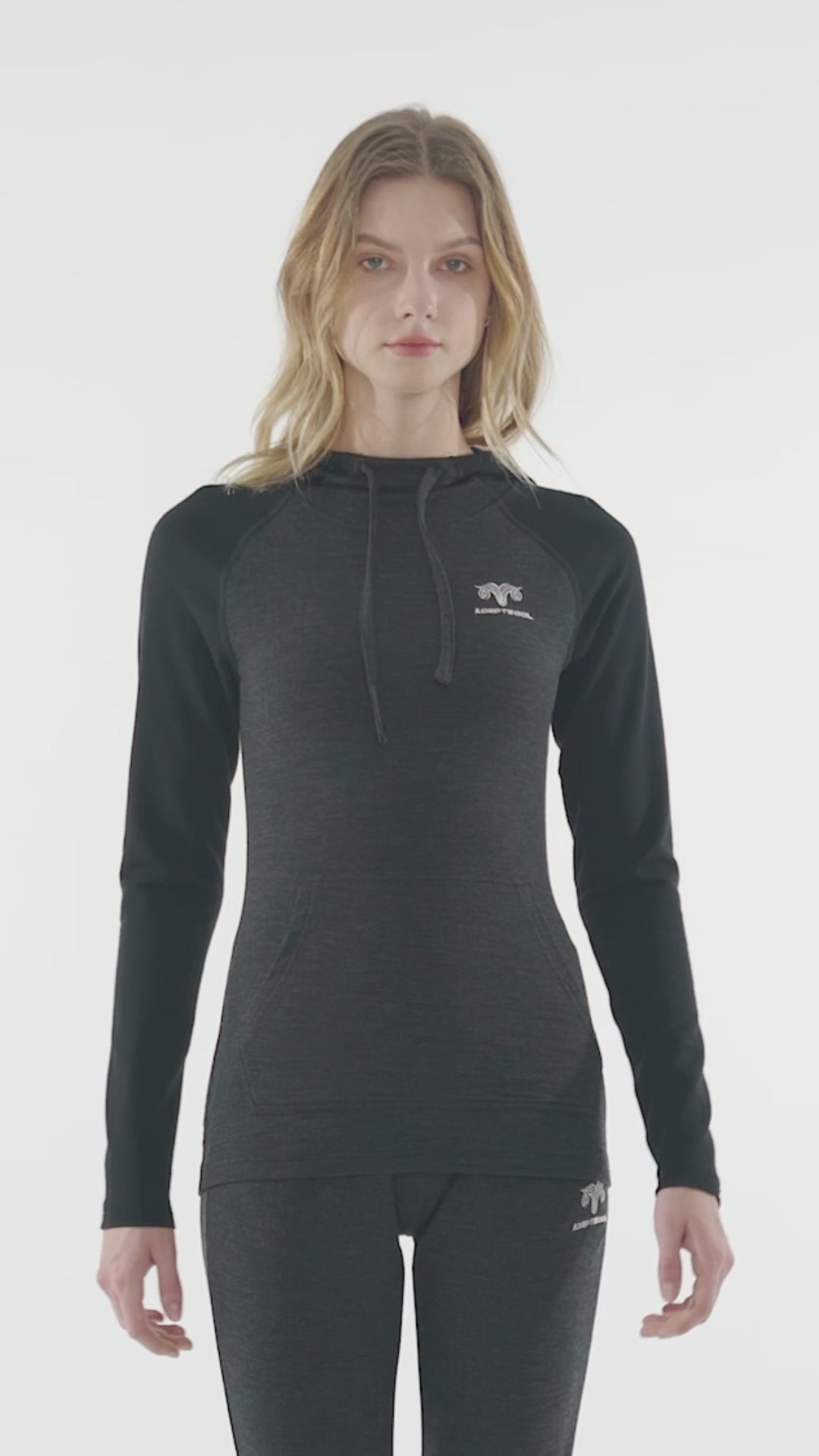 Women's Merino Wool Base Layer Hoodie Drape Neck