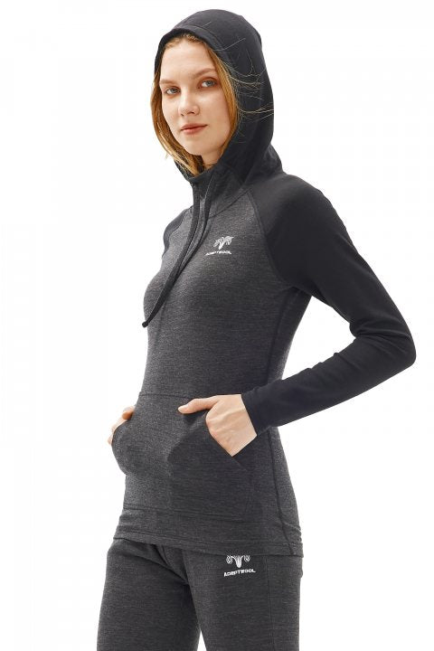 Women's Merino Wool Base Layer Hoodie Drape Neck