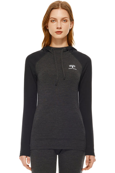 Women's Merino Wool Base Layer Hoodie Drape Neck